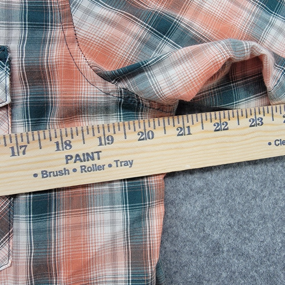 Wrangler Shirt Men's Med Orange Plaid Western Snap Short Sleeve Casual Cowboy - Picture 6 of 14